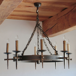 Historical hanging lighting hand-forged for a manor house  indoor chandelier with an imitation of candles