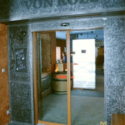A wrought iron entrance to Von Roll Jasn restaurant