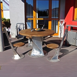 Meubles de terrasse contemporains. Chaises,table,buffet d'extrieur en acier inoxydable brosss. 