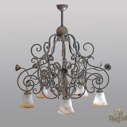 A rustic five-arm chandelier - hand-forged wrought-iron light filled with roses
