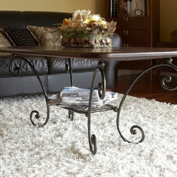 Forged table with a wooden design in the interior of the family house - high quality furniture 