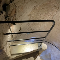 Wrought iron railing and spiral handrail in the church tower of the Renaissance church from the 16th century in Stropkov - Slovakia