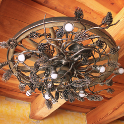  Luminaire artisanal fait à la main au motif de pin intégré dans une roue de la charrette – lustre d’intérieur