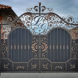Luxuriöses, schmiedeeisernes Tor eines Einfamilienhauses Luxuriöses, schmiedeeisernes Tor eines Einfamilienhauses