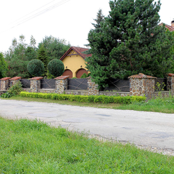 Umzäunung eines Einfamilienhauses mit einem geschmiedeten Tor mit Metallpaneelen von UKOVMI Umzäunung eines Einfamilienhauses mit einem geschmiedeten Tor mit Metallpaneelen von UKOVMI