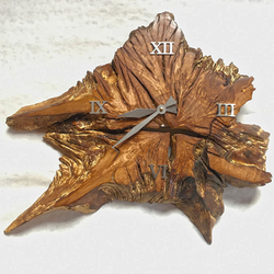 Luxury wall clock handmade from oak tree trunk supplemented with stainless steel accessories