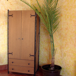 A wrought iron wardrobe wood - metal combination