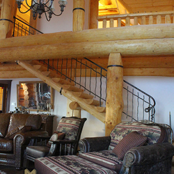 Railings in a log cabin