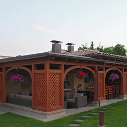 A wrought-iron chimney roof