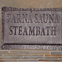 Schmiedeeisernes Türschild für die Sauna Schmiedeeisernes Türschild für die Sauna