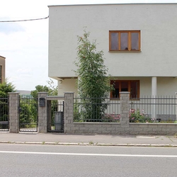 Schlichter, geschmiedeter Zaun und Tor eines Familienhauses – schlichter, moderner Stil Schlichter, geschmiedeter Zaun und Tor eines Familienhauses – schlichter, moderner Stil