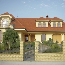 Geschmiedetes Tor, Pforte, Zaun und Balkongeländer bei einem Einfamilienhaus Geschmiedetes Tor, Pforte, Zaun und Balkongeländer bei einem Einfamilienhaus