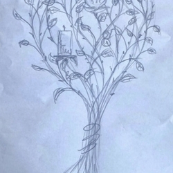 A sketch of the Rose Bush reliquary before its production - hand-forged reliquary in the church in Hermanovce - Slovakia A sketch of the Rose Bush reliquary before its production - hand-forged reliquary in the church in Hermanovce - Slovakia